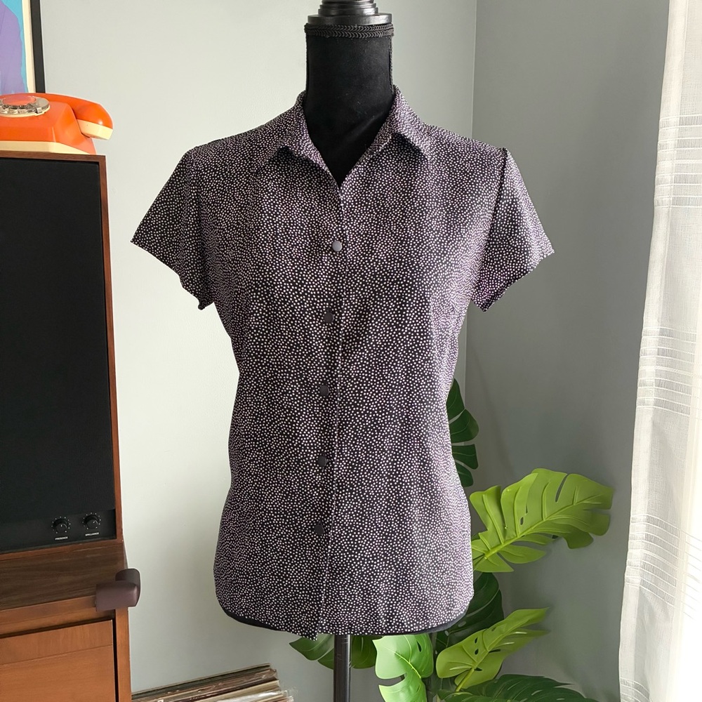 90s Vintage Navy Blue Polka-Dot Short Sleeve Blouse Cleo True Vintage